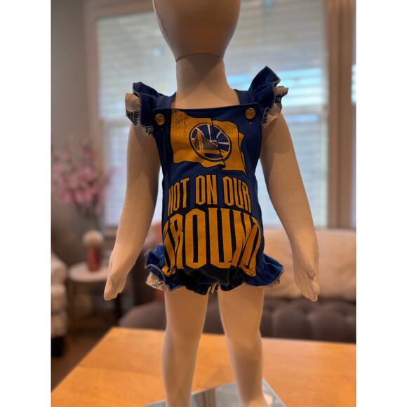 NEW Upcycled Warriors Basketball Baby Bubble Romper Bubble Romper 6m  QUICK SHIP - Picture 1 of 7